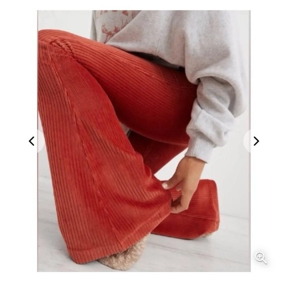 aerie Pants - Aerie Ribbed Flare Leggings women's orange terracotta Xs reg